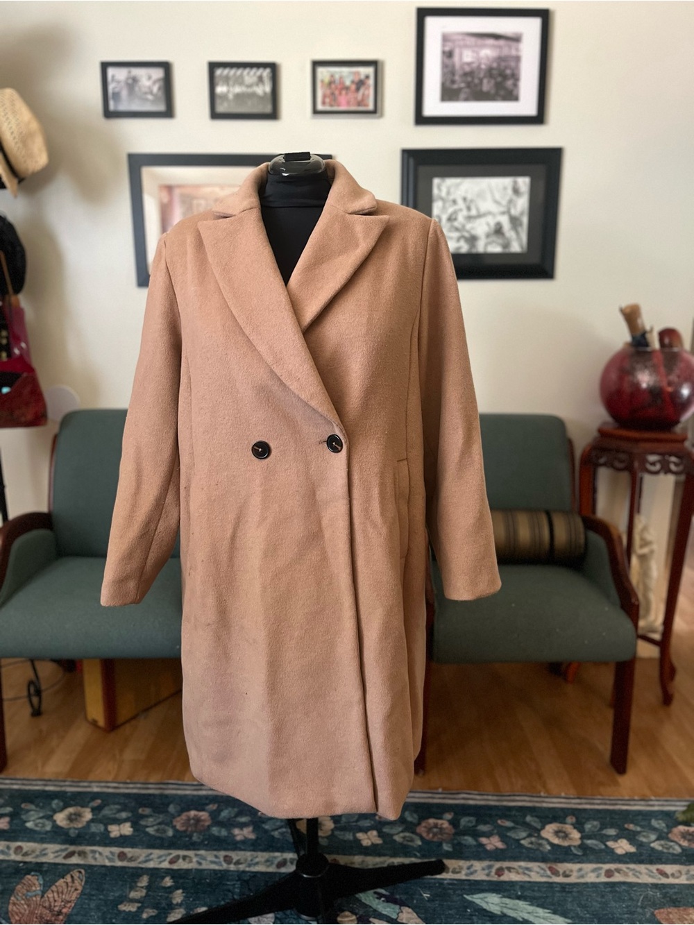 Lane Bryant Camel Double-Breasted Pea Coat
